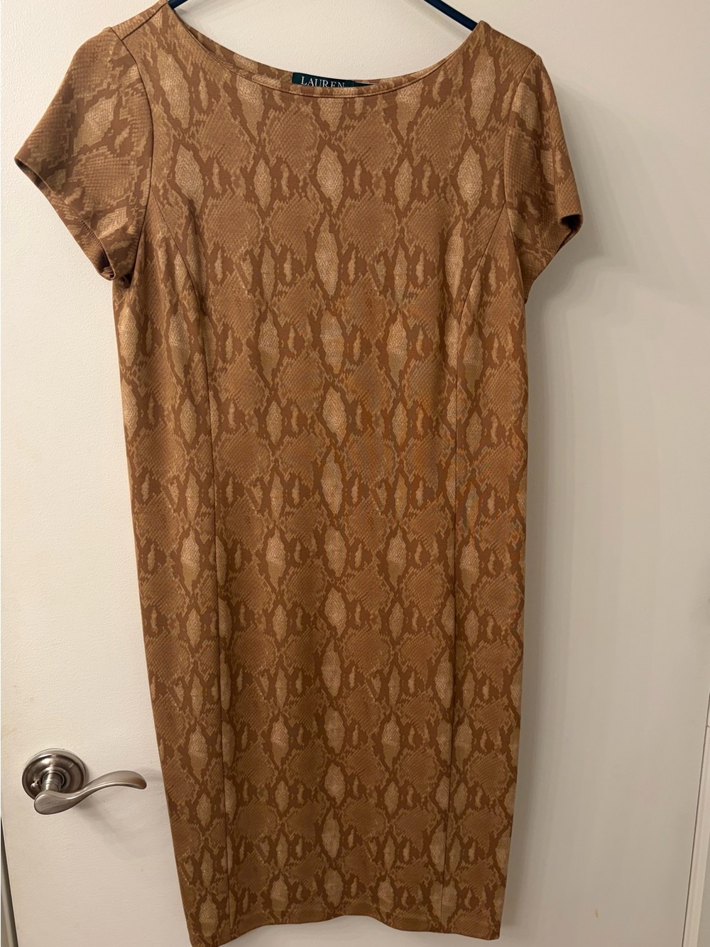 Ralph Lauren Tan Snake-Print Midi Dress